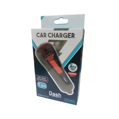 CARGADOR P/AUTO 3USB 3.0QC METAL MICRO USB DSP7.6A