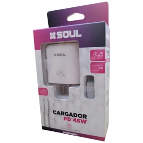 CARGADOR VIAJERO SOUL FAST CHARGE USB+PD 45 TYPE-C USBPD45WT