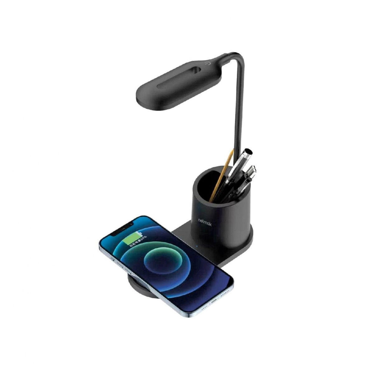 LAMPARA LED NETMAK CARGA INALAMBRICA 15W NEGRO NM-CL13