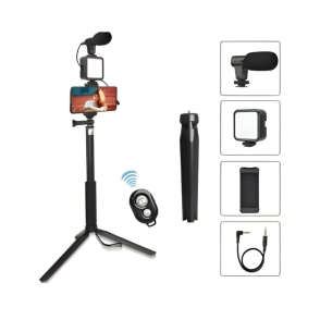 KIT DE GRABACION MIC + TRIPODE + LUZ AY-49Z