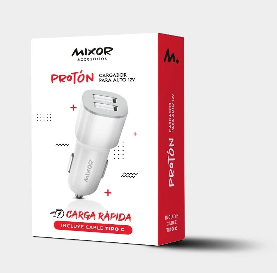 CARGADOR 12V MODM-044 PROTON 2USB + CABLE TIPO C MIXOR
