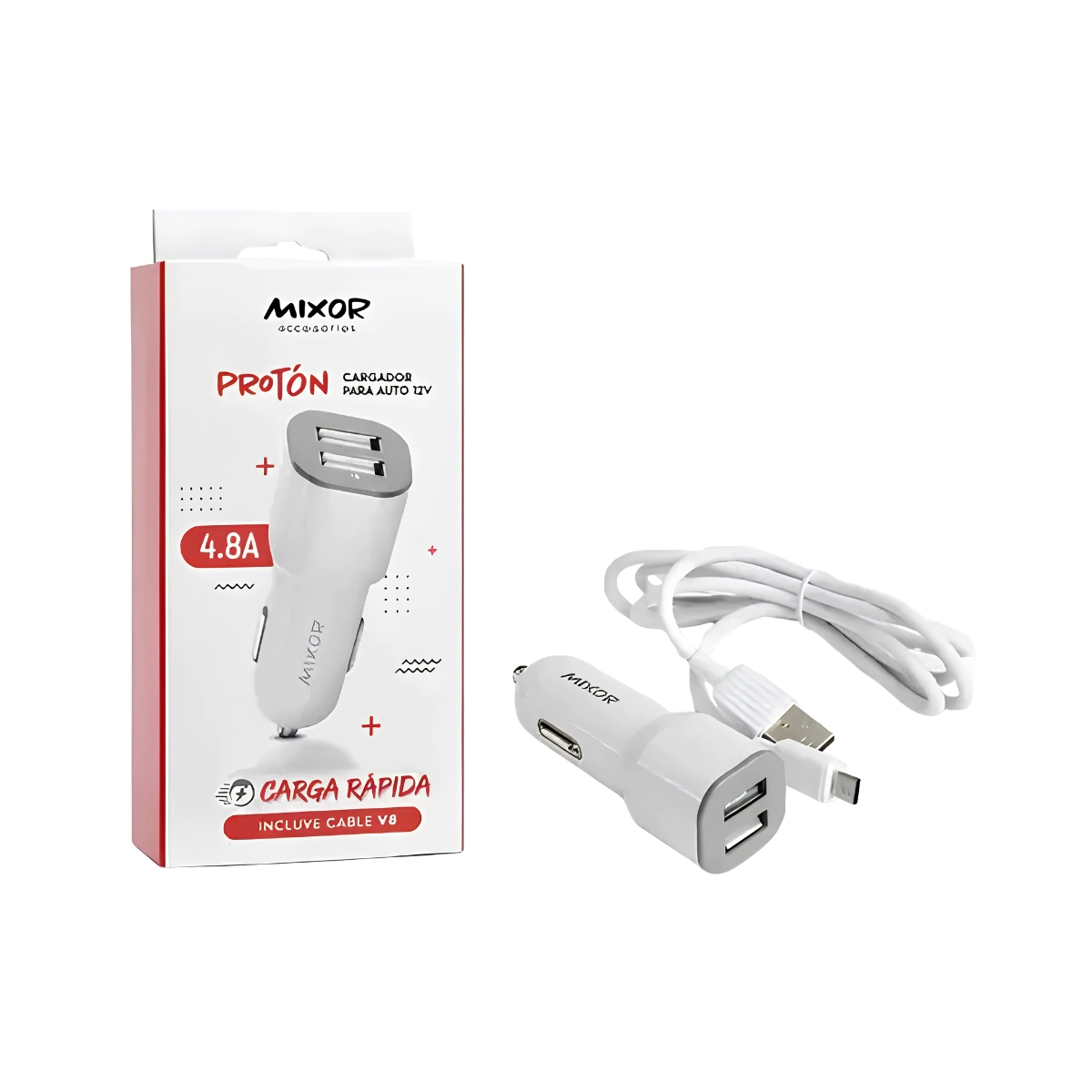 CARGADOR 12V MODM-043 PROTON 2USB + CABLE MICRO USB MIXOR