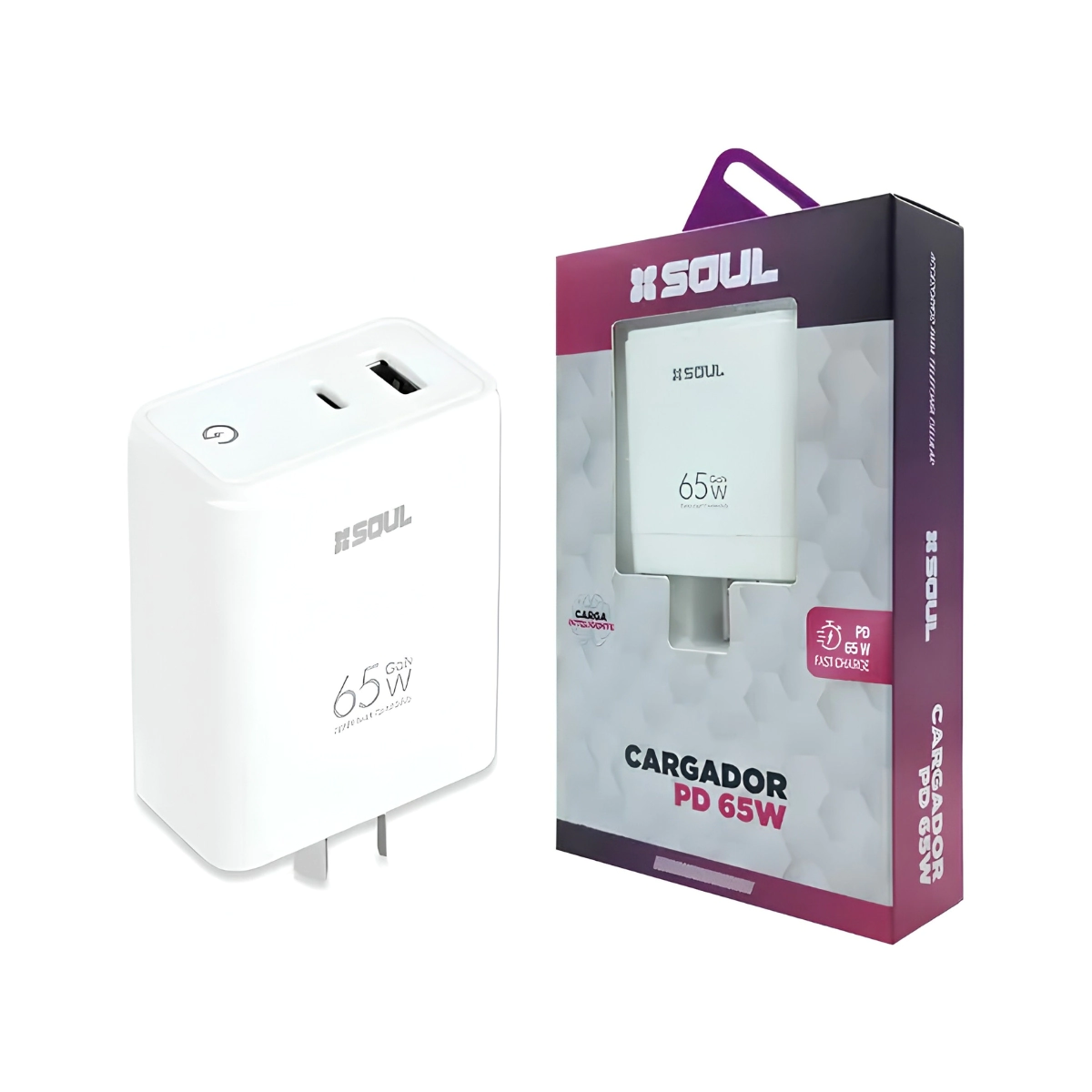 CABEZAL SOUL FAST CHARGE USB+PD 65W GAN BLANCO
