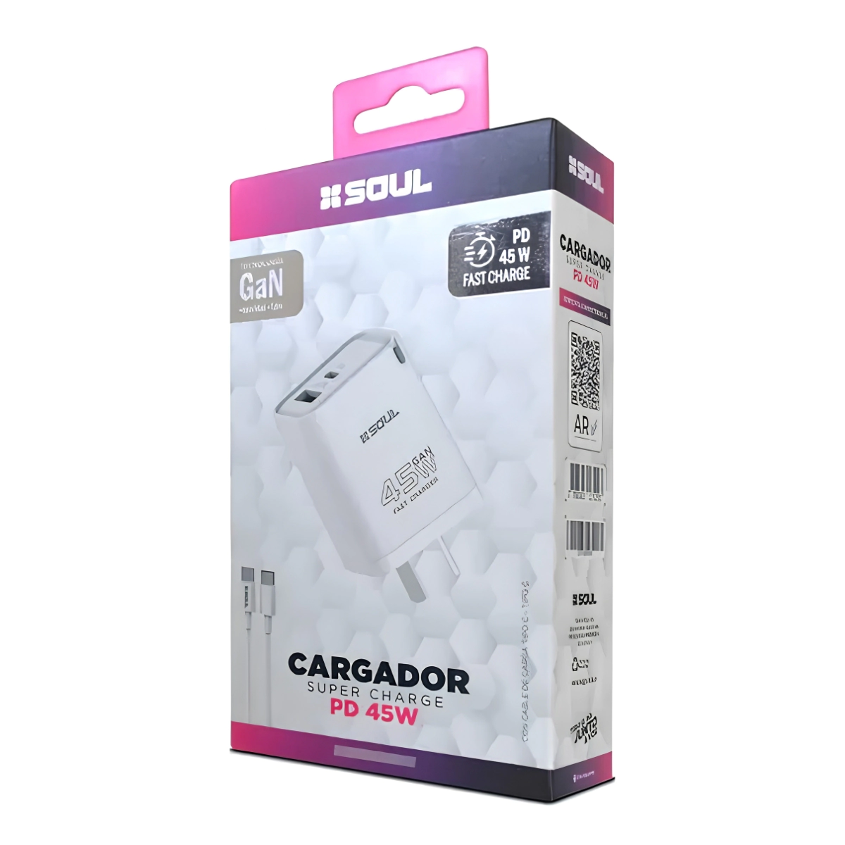 CARGADOR VIAJERO SOUL FC USB+PD 45W GAN TYPE-C CVQ'USBPD45WT
