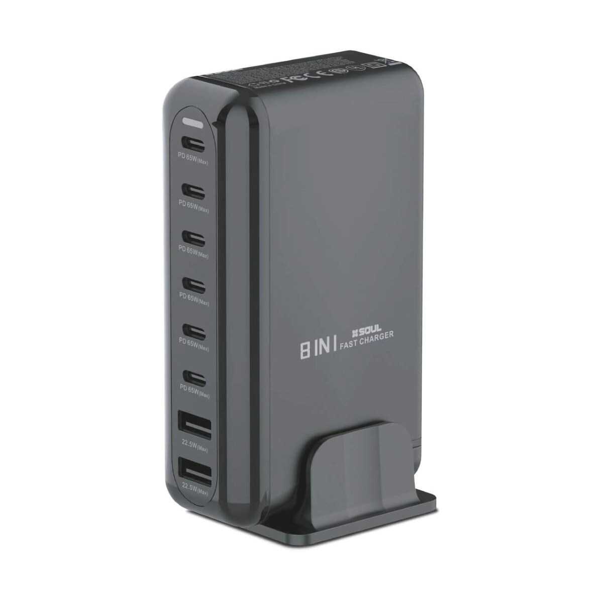 ESTACION DE CARGA SOUL USB 8EN1 60W+WW.5W USB-C X5/ USB X3 NEGRO cvj'8en1ne