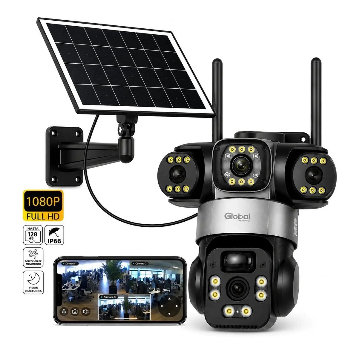 CAMARA CUADRUPLE EXTERIOR SOLAR GLOBAL CAMX4-OUT-SOLAR-WIFI-1080P