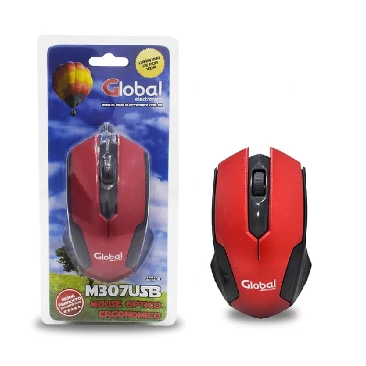 M307USB MOUSE OPTICO CON RUEDA SCROLL CABLE USB GLOBAL ROJO